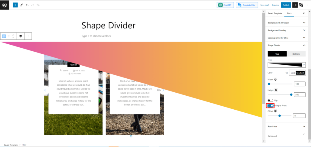 WordPress Shape Divider: セクションを分割する技術をマスターする 16 enable bring to front option