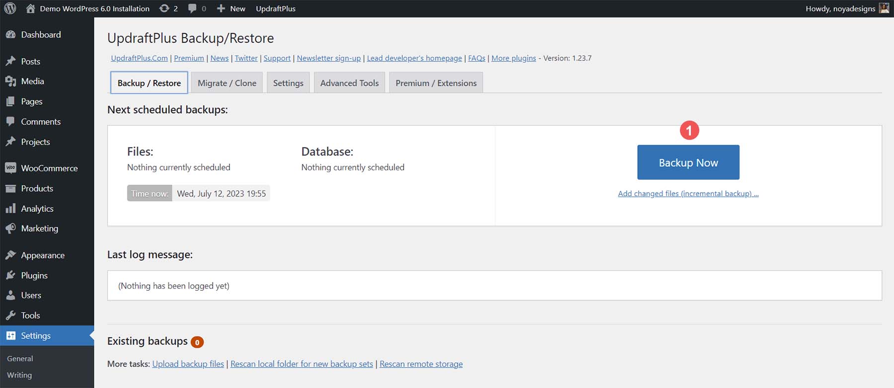 Démarrer une sauvegarde manuelle avec UpdraftPlus