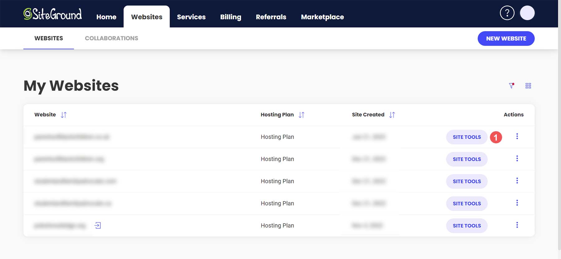 Utilisez les outils du site pour gérer votre site Web dans Siteground