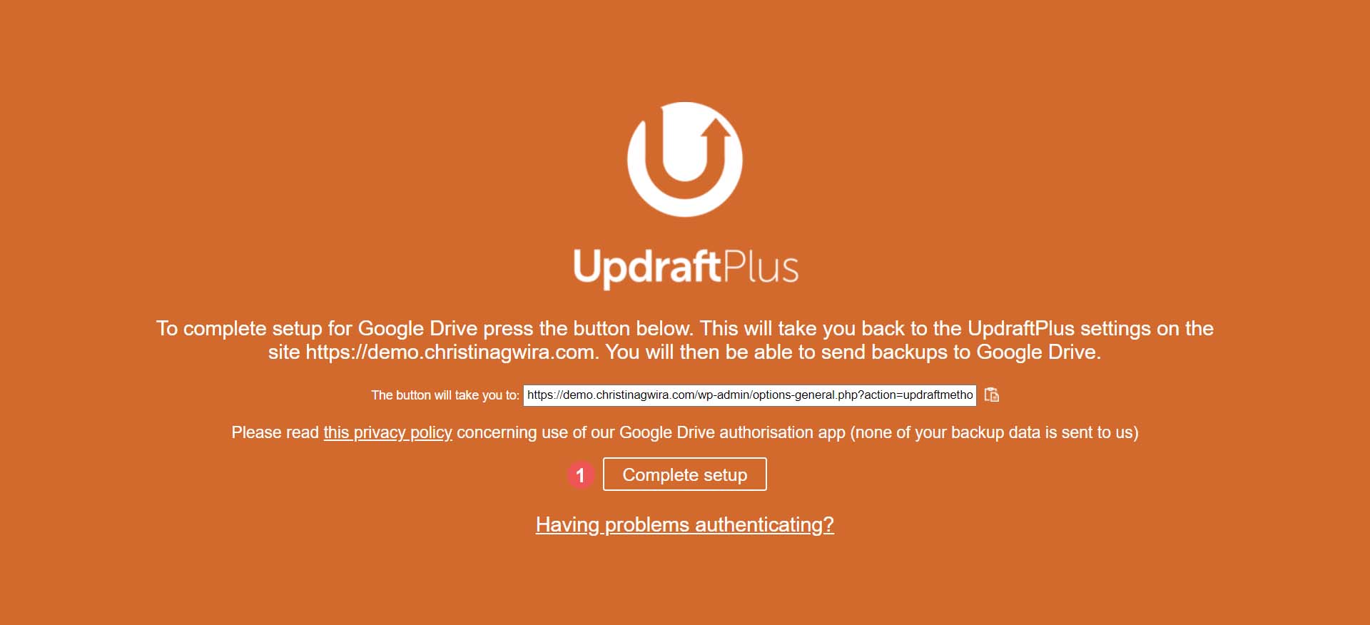 Terminez la configuration d'UpdraftPlus