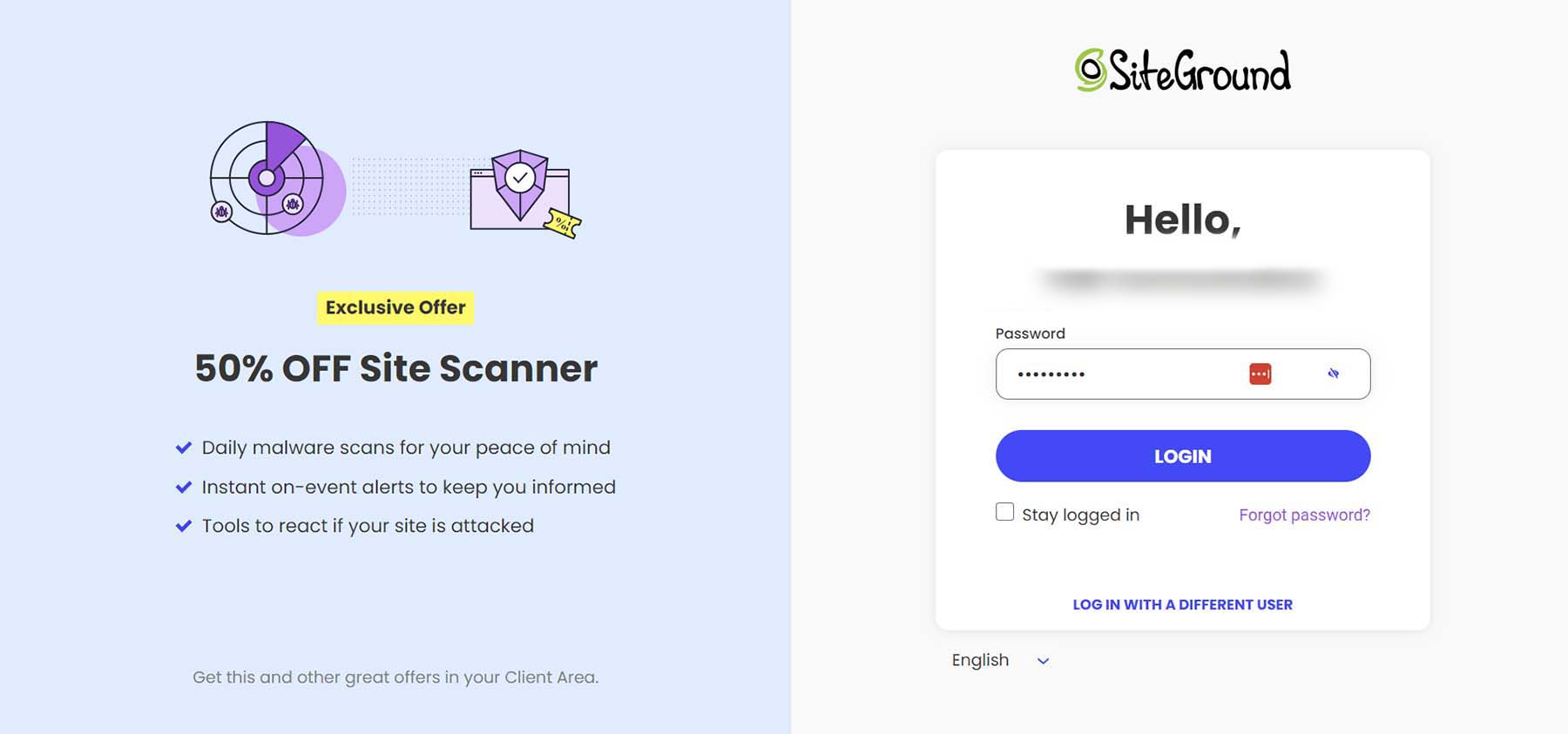Connectez-vous à votre compte Siteground