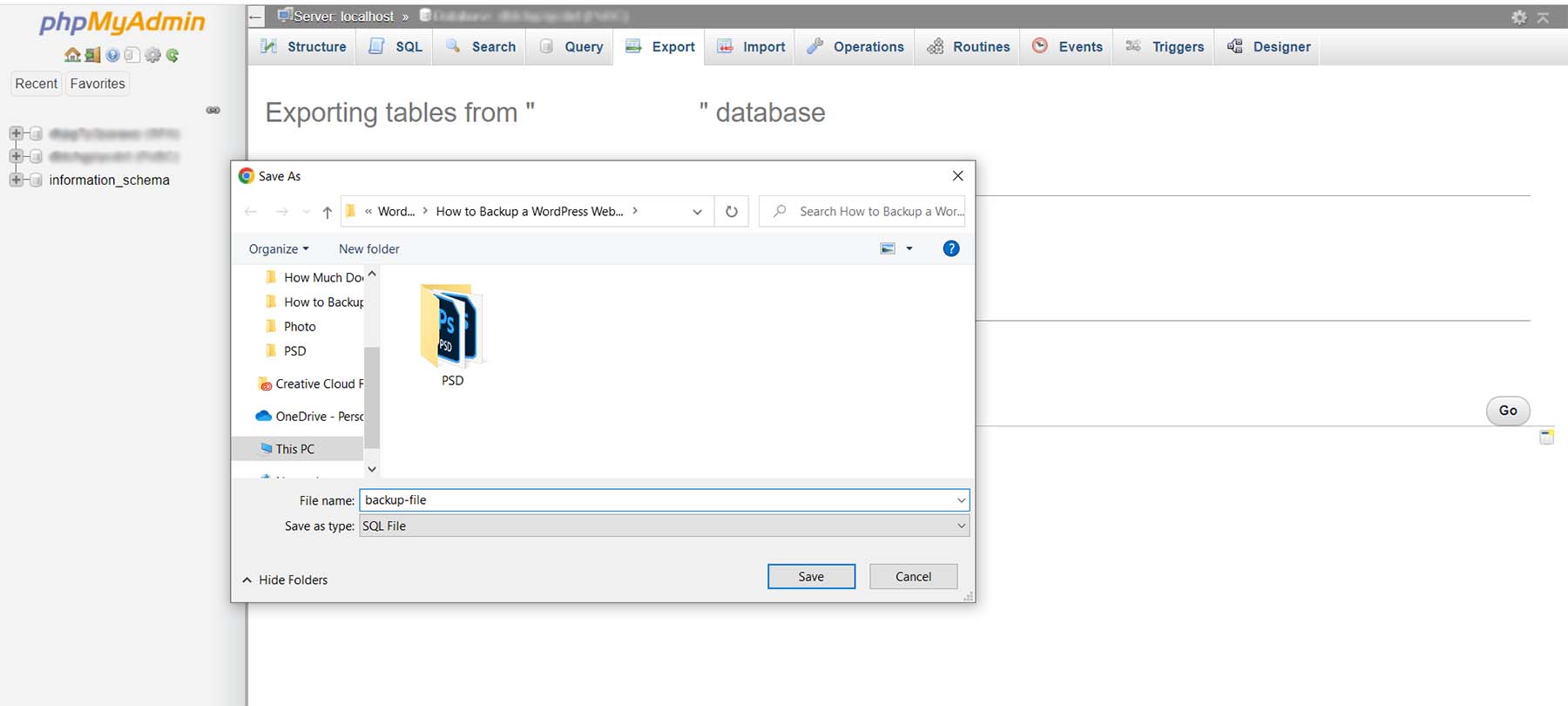 Enregistrez votre fichier SQL