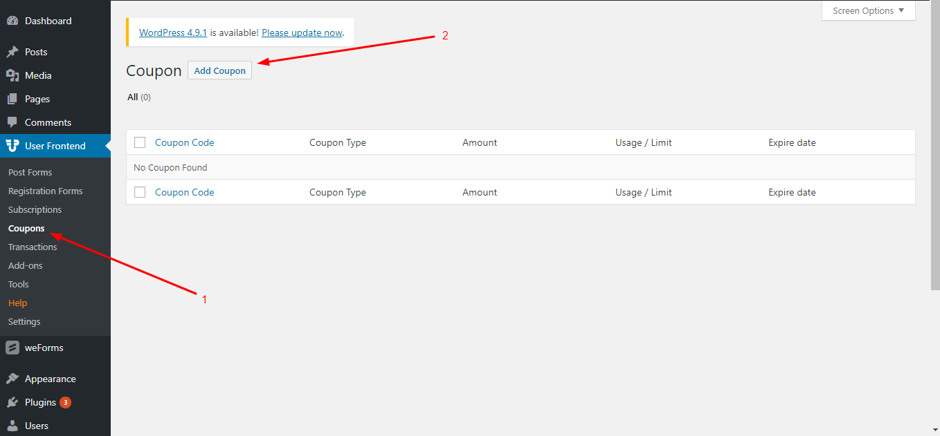 Dieses Bild zeigt, wie man Gutscheine mit dem WP-Frontend-Plugin erstellt