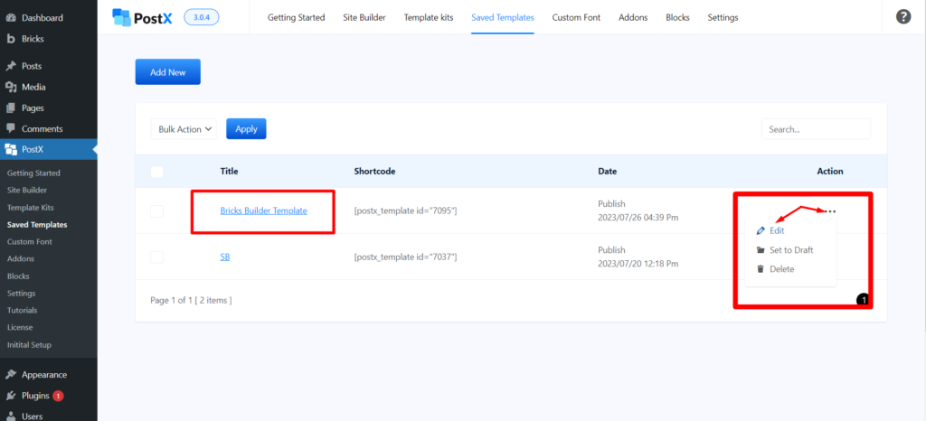 تقديم تكامل PostX Bricks Builder 13 Editing Bricks Builder Template