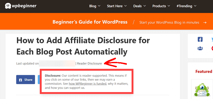 Уведомление о раскрытии информации WPBeginner WPBeginner Disclosure Notice