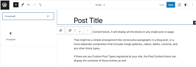 Добавление блока «Абзац» в полноценный шаблон сайта Adding a Paragraph block to a full-site template