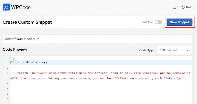 Сохранение фрагмента кода WP Code Saving your WPCode snippet