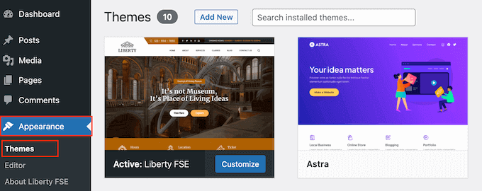 Открытие полнофункционального редактора сайта WordPress (FSE) Opening the WordPress full-site editor (FSE)