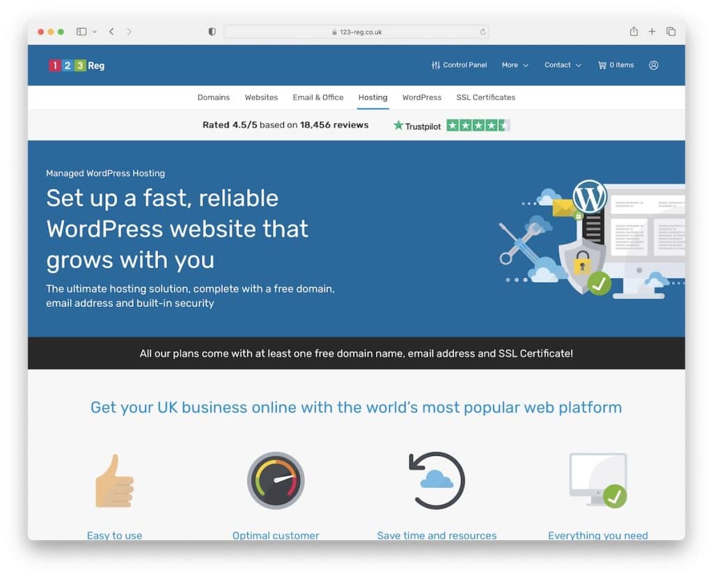 123 reg 英国 WordPress 托管