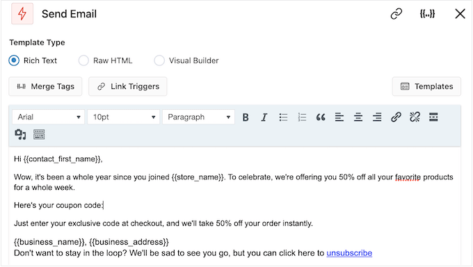 Agregar etiquetas de combinación dinámicas a un correo electrónico usando FunnelKit Adding dynamic merge tags to an email using FunnelKit