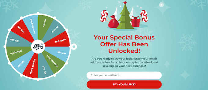 Un ejemplo de una plantilla de optimización de conversión spin-to-win An example of a spin-to-win conversion optimization template