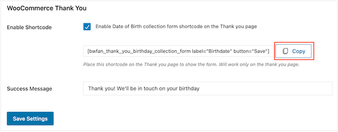 Copiar el código abreviado FunnelKit Automations Copying the FunnelKit Automations shortcode