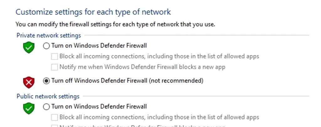 如何修复 NET::ERR_CERT_AUTHORITY_INVALID 错误? (10 个解决方案)8 Turn off Windows Defender Firewall