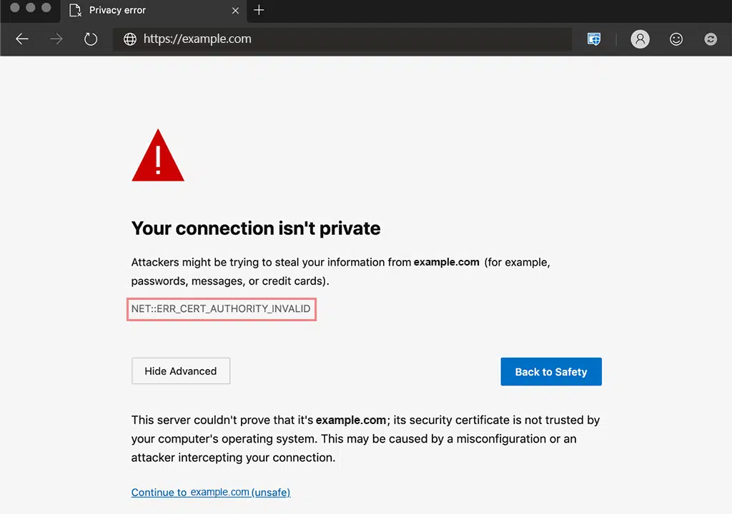 如何修复 NET::ERR_CERT_AUTHORITY_INVALID 错误? (10 个解决方案)4 NET::ERR_CERT_AUTHORITY_INVALID Microsoft Edge