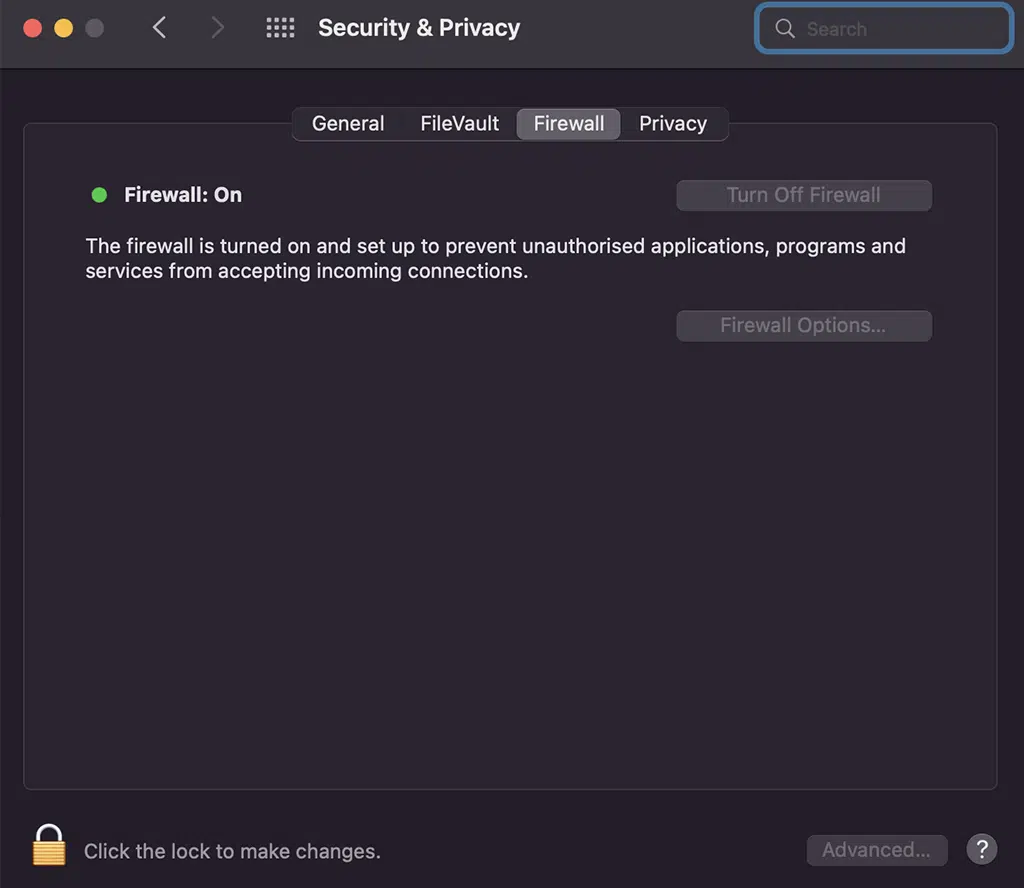 如何修复 NET::ERR_CERT_AUTHORITY_INVALID 错误? (10 个解决方案)9 Turning off Firewall on mac