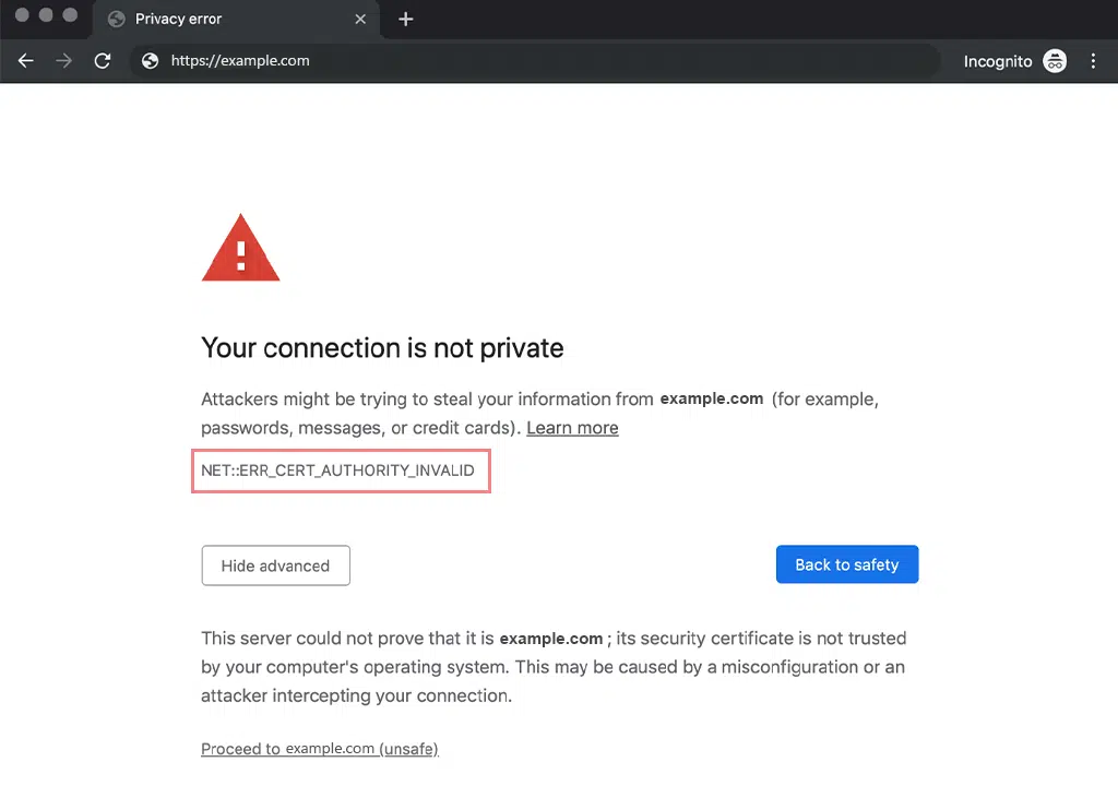 如何修复 NET::ERR_CERT_AUTHORITY_INVALID 错误? (10 个解决方案)3 NET::ERR_CERT_AUTHORITY_INVALID Chrome