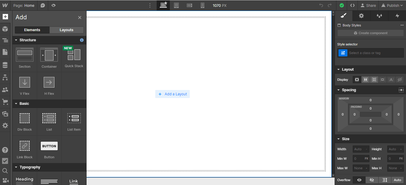 Webflow-Rezension: Visueller Editor