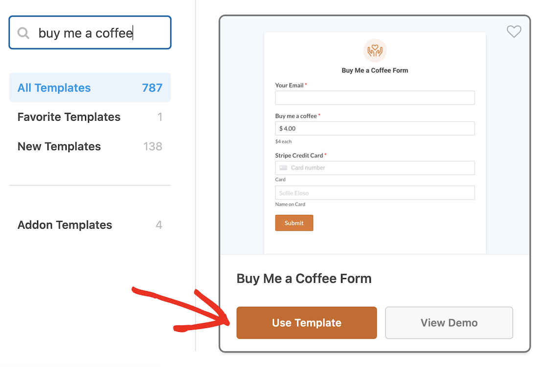 Use the Buy Me a Coffee form template