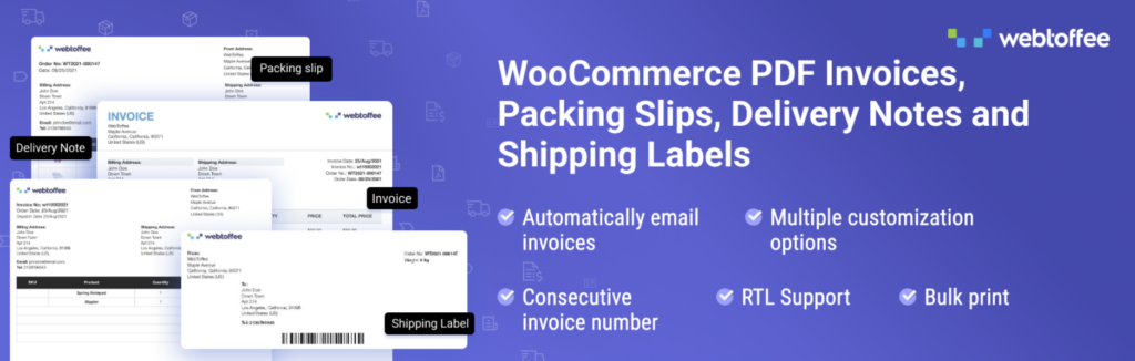 Schermata del plug-in per le fatture di woocommerce pd