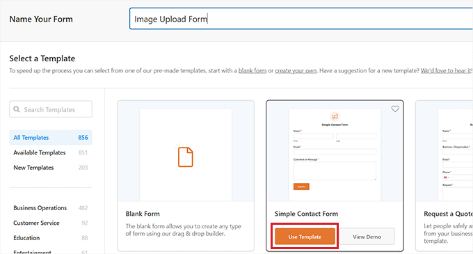 Selectați șablonul formularului de contact Select contact form template