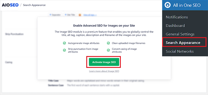 Activarea modulului Image SEO în AIOSEO Activating the Image SEO Module in AIOSEO