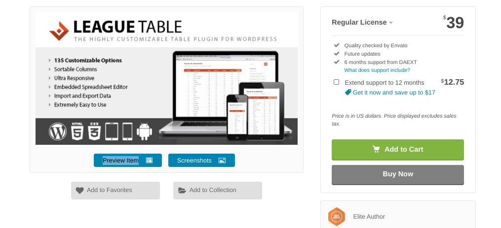 El complemento League Table.
