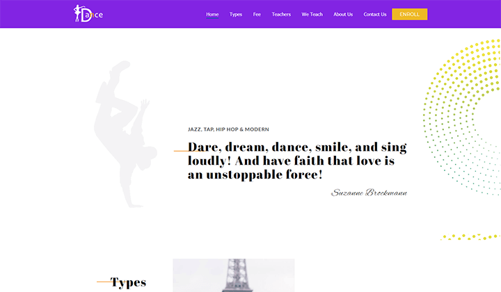 ダンスアカデミーとスタジオ向けのベストWordPressテーマ16選 1 Dance School Elementor Template