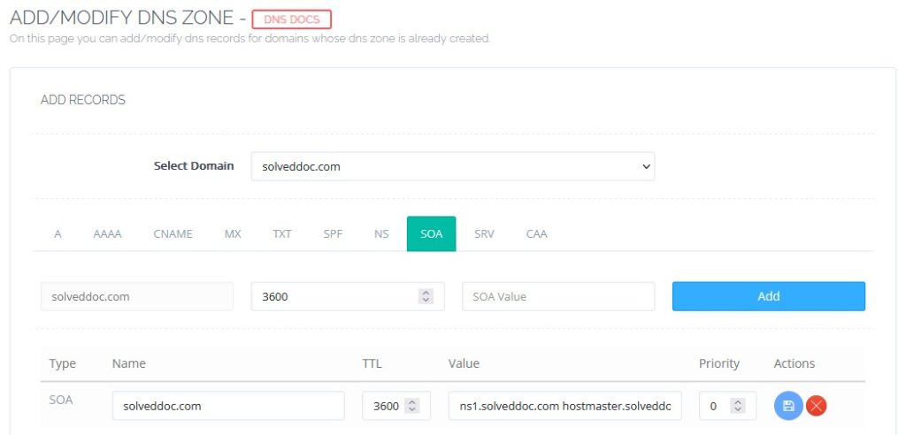 Ajouter/Modifier une zone DNS