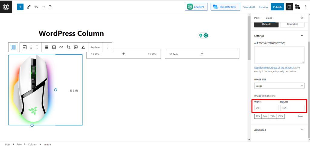 Buat Halaman Berdampak dengan Kolom WordPress: Pemula hingga Pro 16 Set the Image Dimension