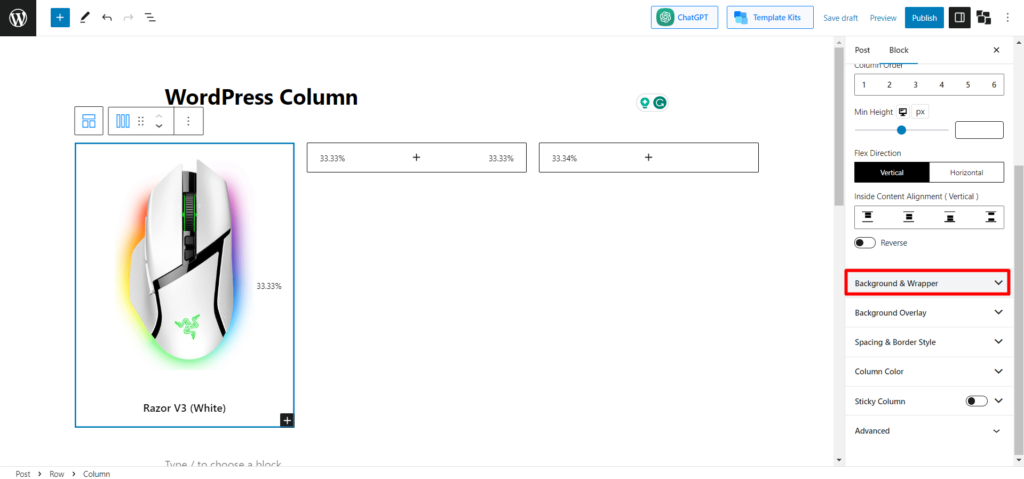 Buat Halaman Berdampak dengan Kolom WordPress: Pemula hingga Pro 18 click on background and wrapper option