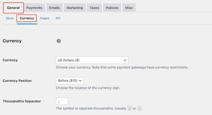 Alterando as configurações de moeda em sua loja online Changing the currency settings on your online store