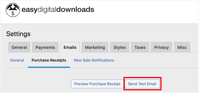 Enviando um e-mail de teste usando o Easy Digital Downloads Sending a test email using Easy Digital Downloads