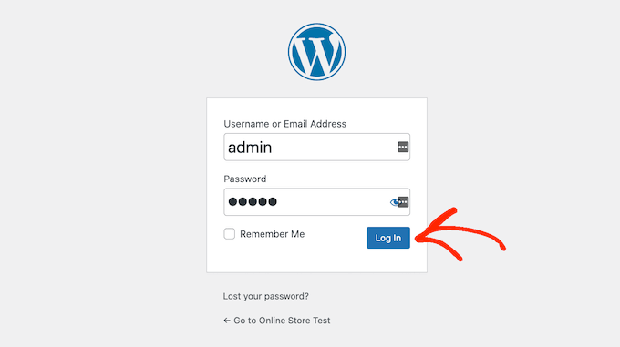 Fazendo login no painel do WordPress Logging into the WordPress dashboard