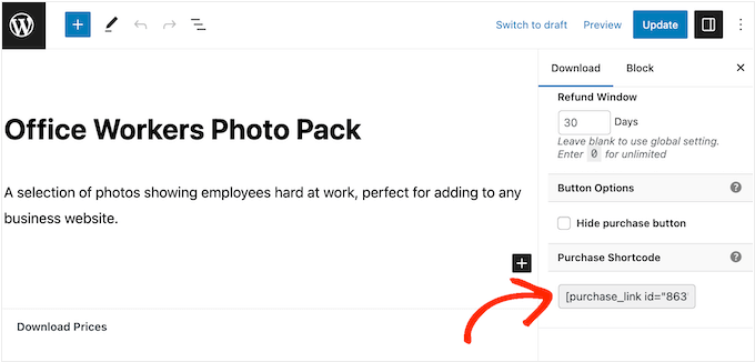 Adicionando um botão 'comprar' usando shortcode Adding a 'purchase' button using shortcode