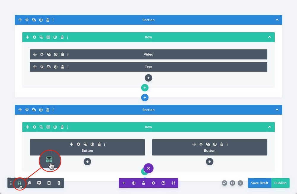 Wireframe-Ansicht Divi