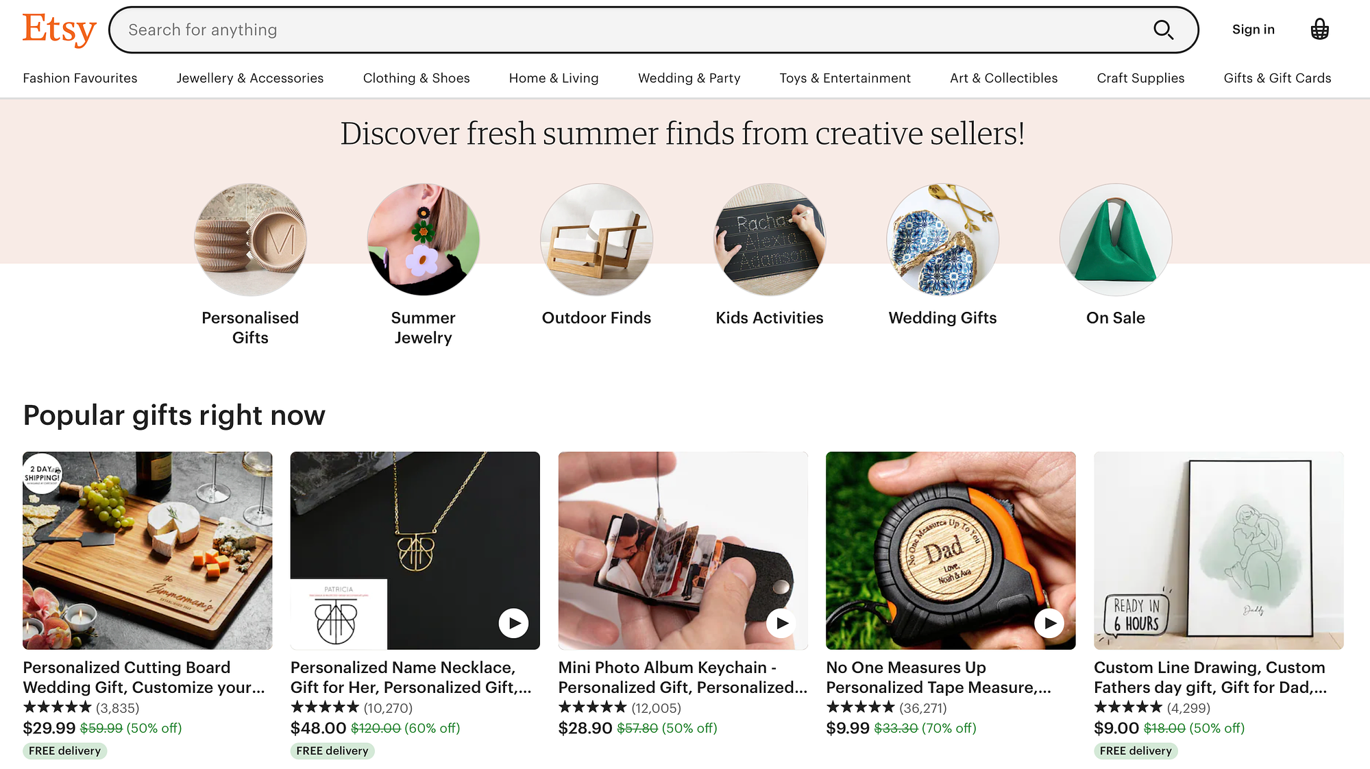 Strona główna Etsy.