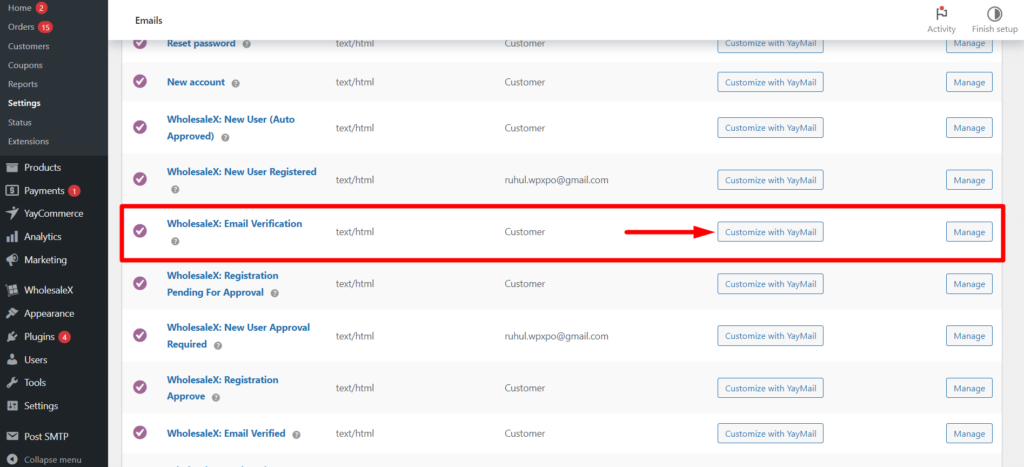 Memperkenalkan Integrasi YayMail WholesaleX 5 WooCommerce Settings YayMail Customization