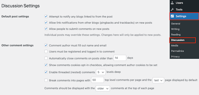 Ändern der WordPress-Kommentareinstellungen Changing the WordPress comment settings