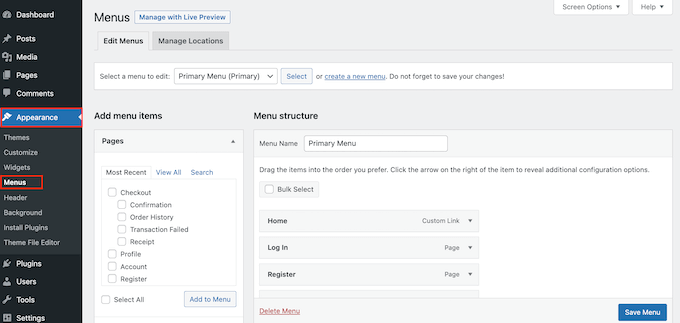 Erstellen eines WordPress-Navigationsmenüs Creating a WordPress navigation menu