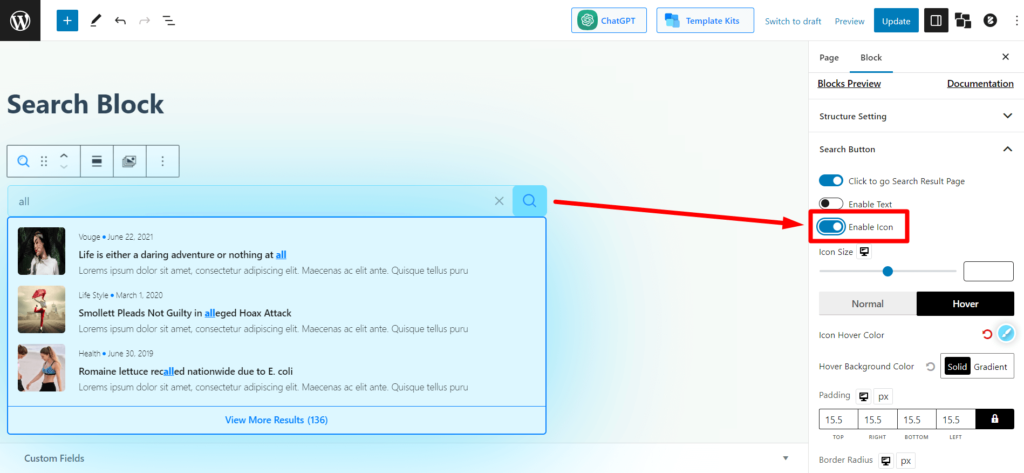 介紹 PostX 高級搜索塊 11 Search Block Enable Icon