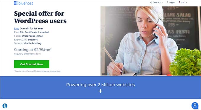 藍色主機網站 Bluehost website