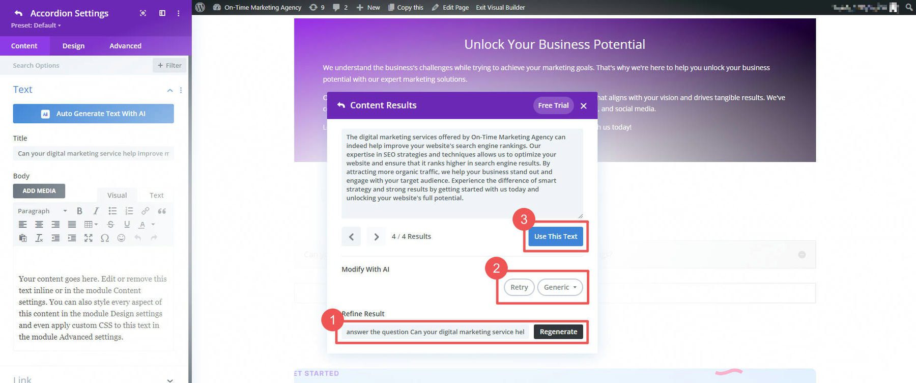 Divi AI untuk Membuat FAQ - Langkah 7-9