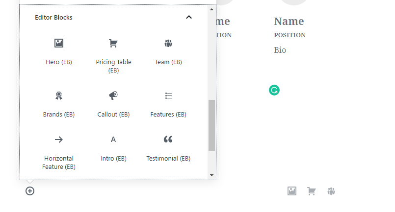 Parte da coleção de blocos do Editor.