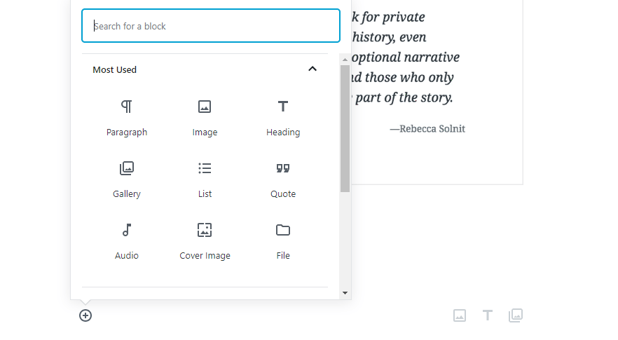 Alguns exemplos de blocos de Gutenberg.