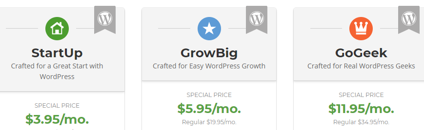 予算のWordPressホスティングプランのいくつかの例。