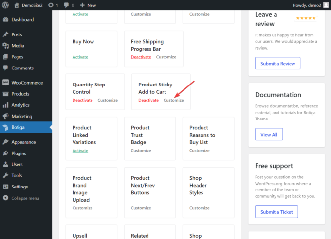 Personalize o link na página de administração do módulo