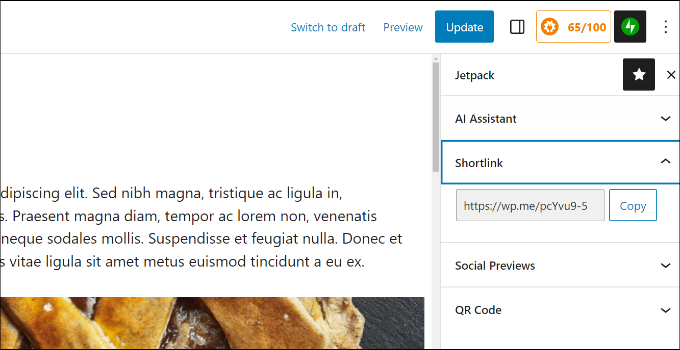 Buat shortlink menggunakan jetpack Create shortlink using jetpack