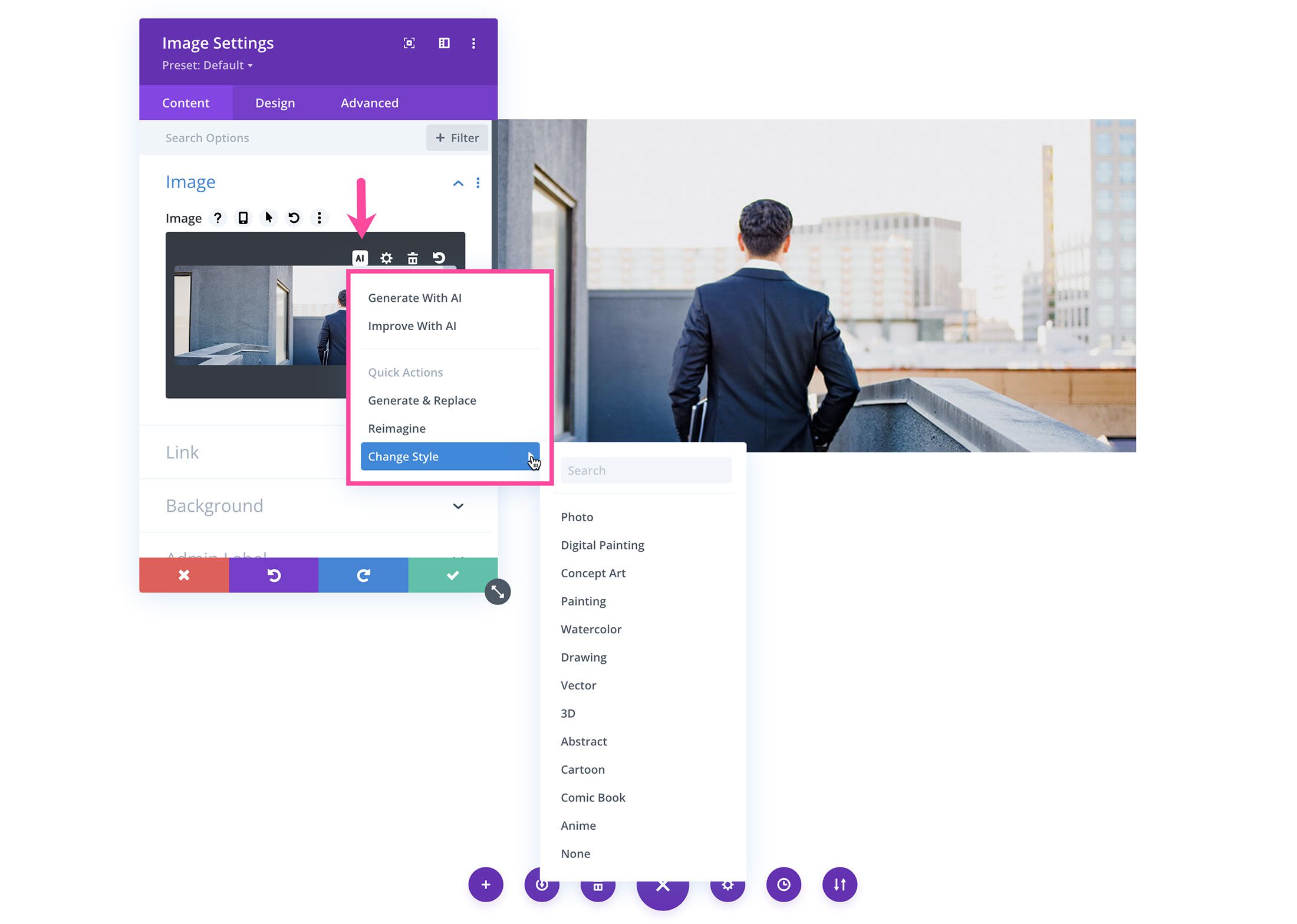 تقوم Divi AI بتغيير أنماط الصورة