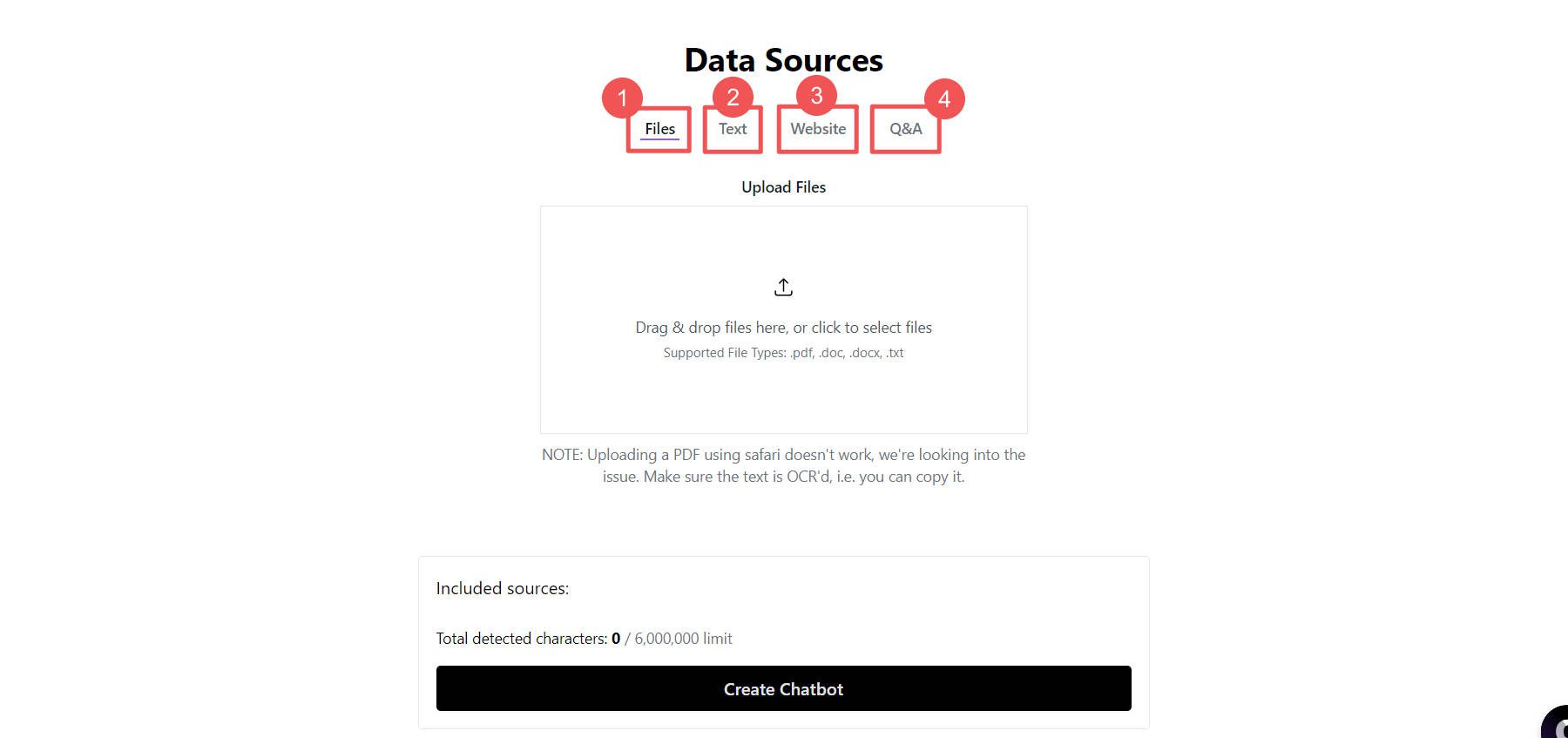 أنواع بيانات تدريب Chatbot AI على Chatbase WordPress