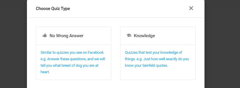 選擇要創建的測驗類型。
